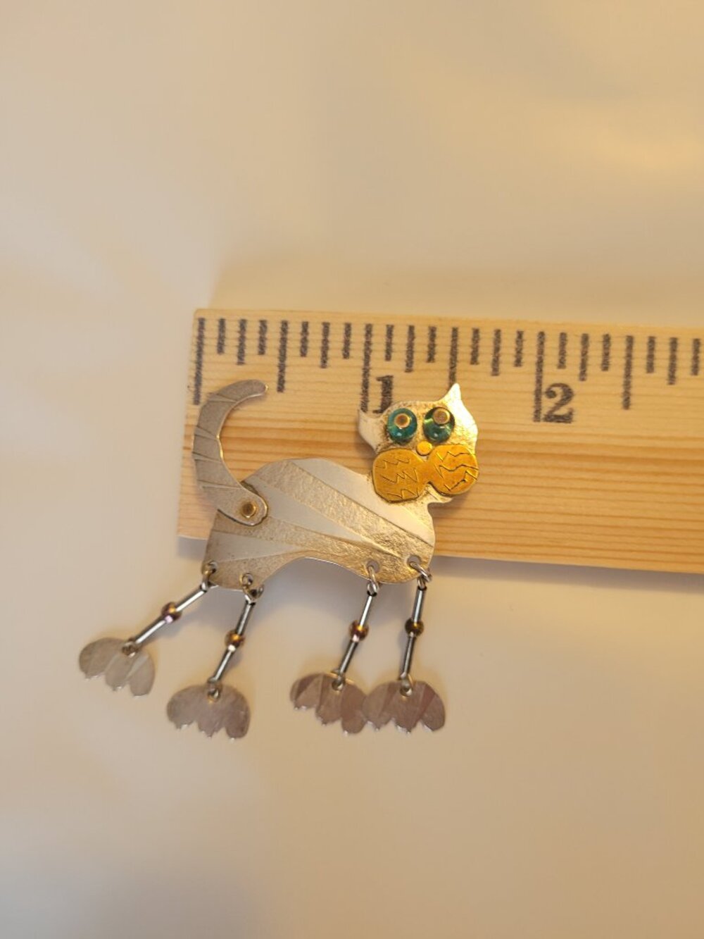 Vintage Cat Pin Dangling Legs Whimsical 1994 Hood Art Works Mixed Metals